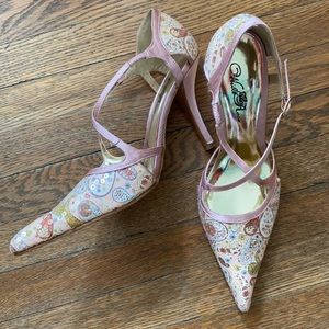 Pink paisley satin & clear sequin glitter & straps